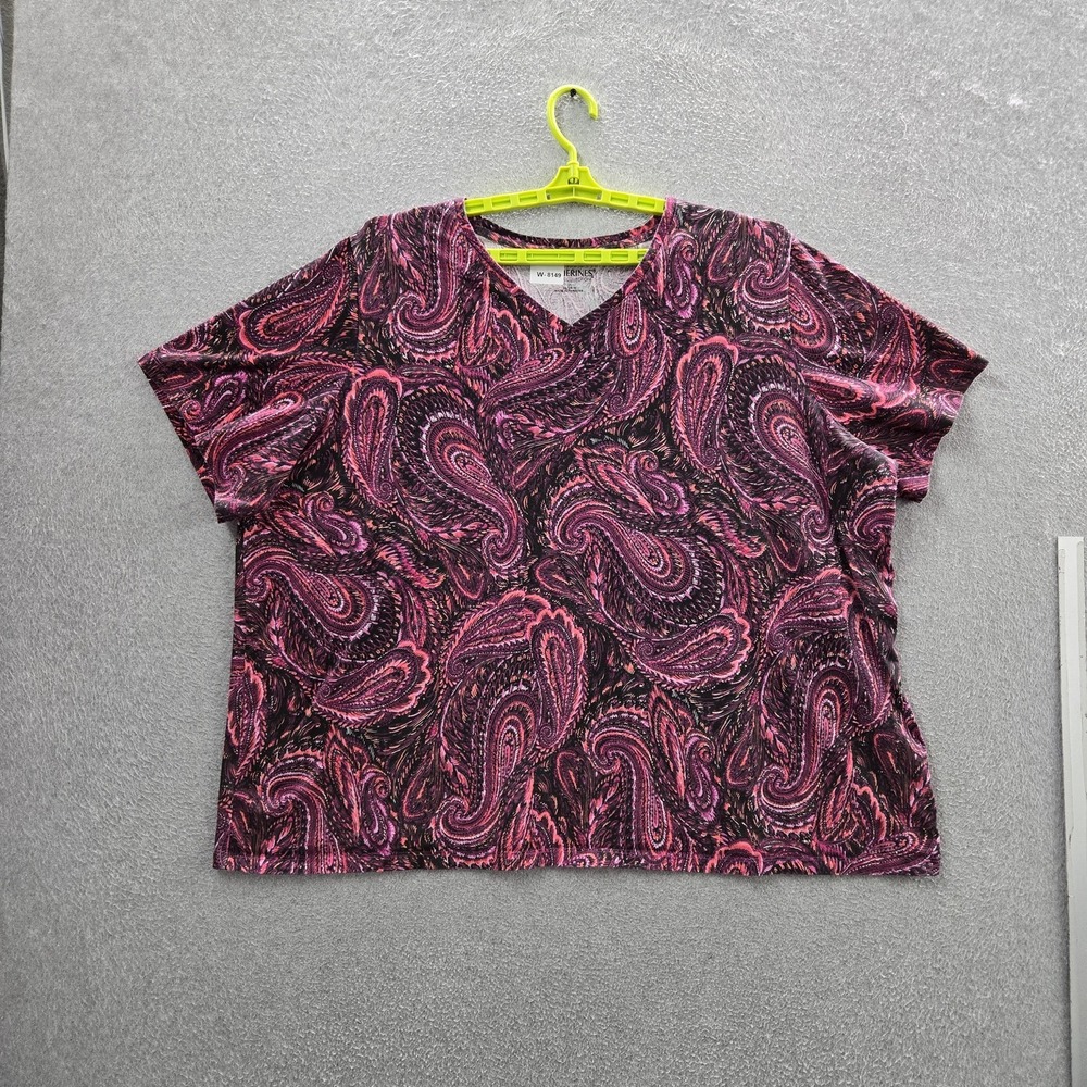 Catherines Women Shirt 3X (26/28W) Pink Paisley Scoop Neck Pullover Short Sleeve